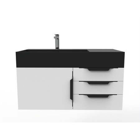 Castello Usa Amazon 36" Wall Mounted White Vanity With Black Top And Black Handles CB-MC-36W-BL-2056L-BL